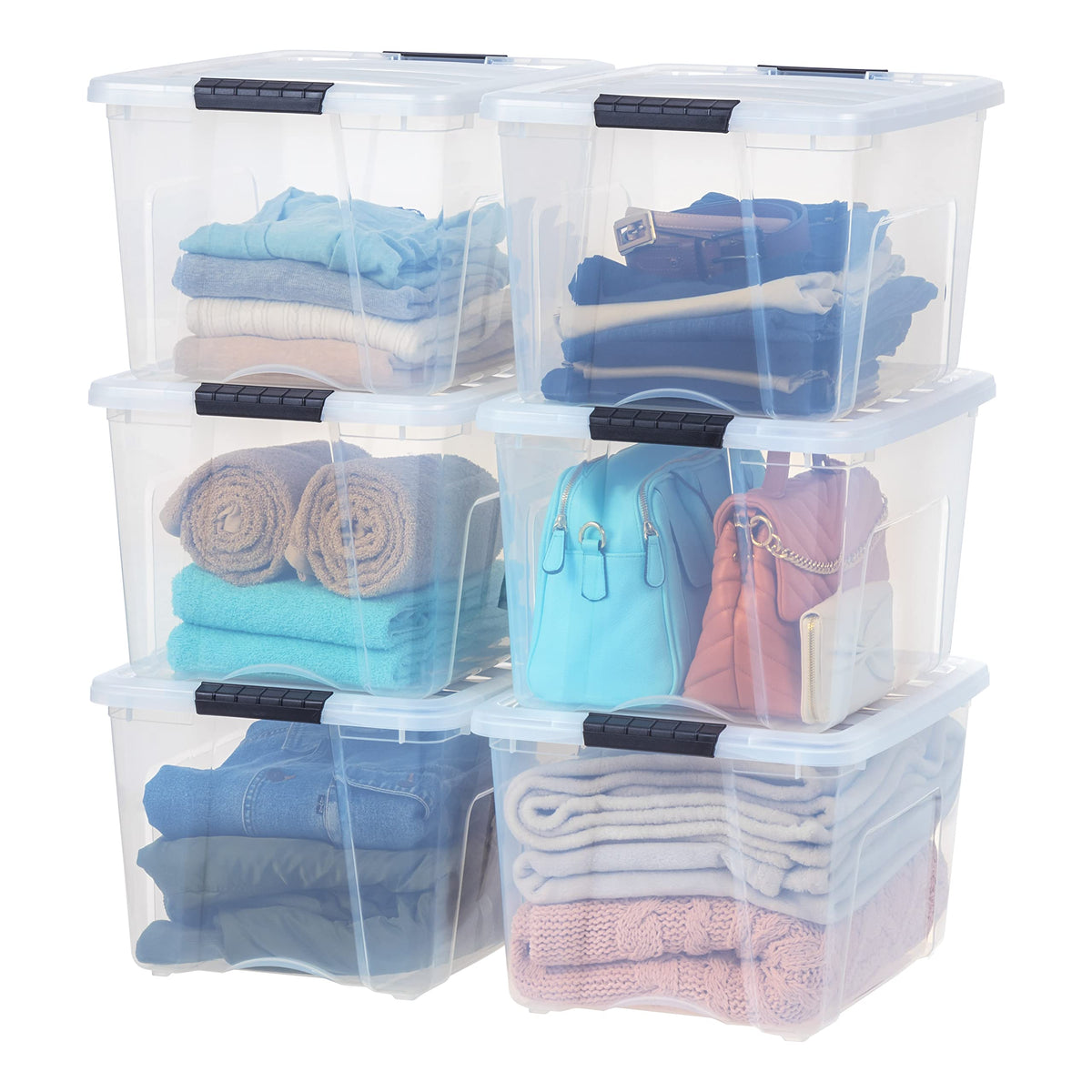 Stackable Storage Bins with Lids, Plastic Organizer Containers