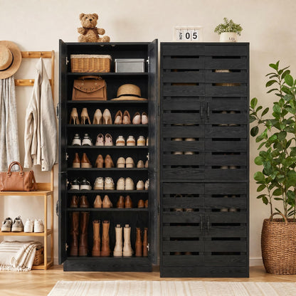 Tall Shoe Cabinet with Doors and Adjustable Storage Shelves