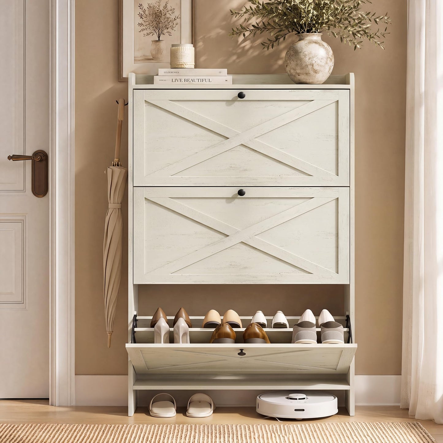 Shoe Storage Cabinet with Flip Drawers, Entryway Organizer