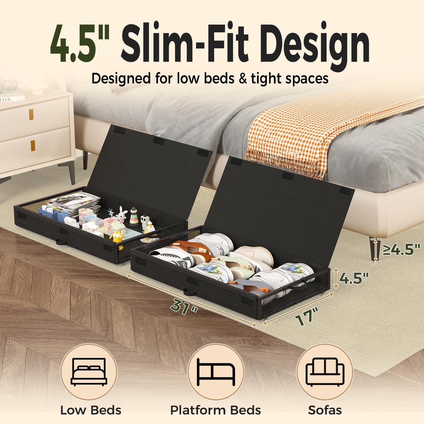 Under Bed Storage Containers with Wheels, Rolling Storage Drawers