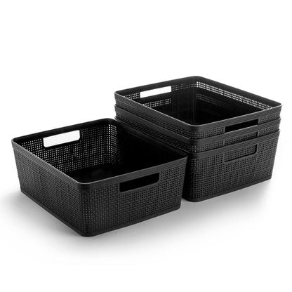 Woven Plastic Storage Basket, Stylish Home Organizer Bin