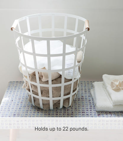 Round Laundry Basket with Steel Frame and Wood Handle