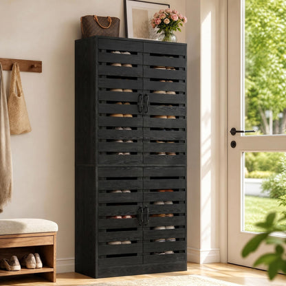 Tall Shoe Cabinet with Doors and Adjustable Storage Shelves