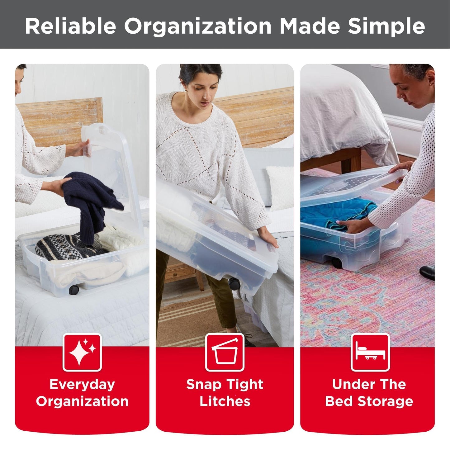 68 Qt Under Bed Storage Box with Wheels, Rolling Organizer