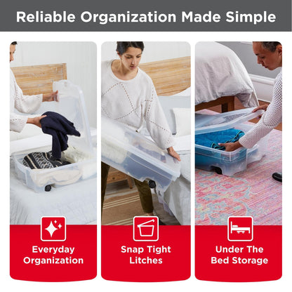 68 Qt Under Bed Storage Box with Wheels, Rolling Organizer