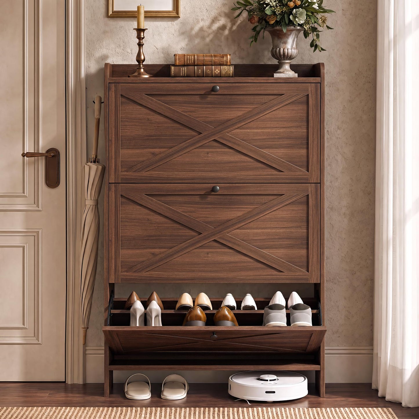 Shoe Storage Cabinet with Flip Drawers, Entryway Organizer