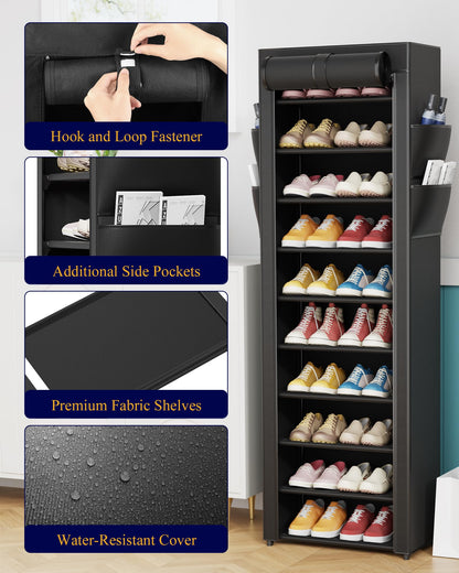 Kitsure 10-Tier Shoe Rack with Cover, Vertical Shelf