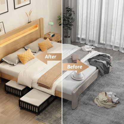 Bamboo Under Bed Storage with Wheels, Rolling Organizer