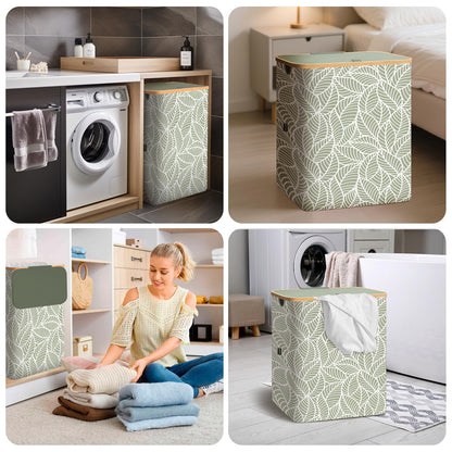 Laundry Hamper with Lid and Bamboo Handles, Tall Storage Basket