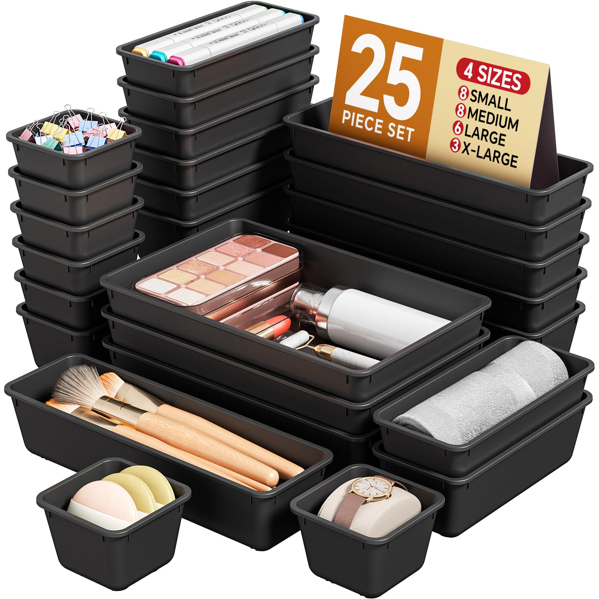 KEMETHY 25 PCS Plastic Drawer Organizers Set