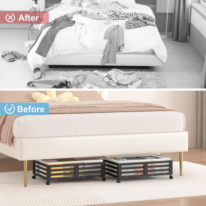 Under Bed Storage Bins with Wheels, Bamboo Shoe Organizer
