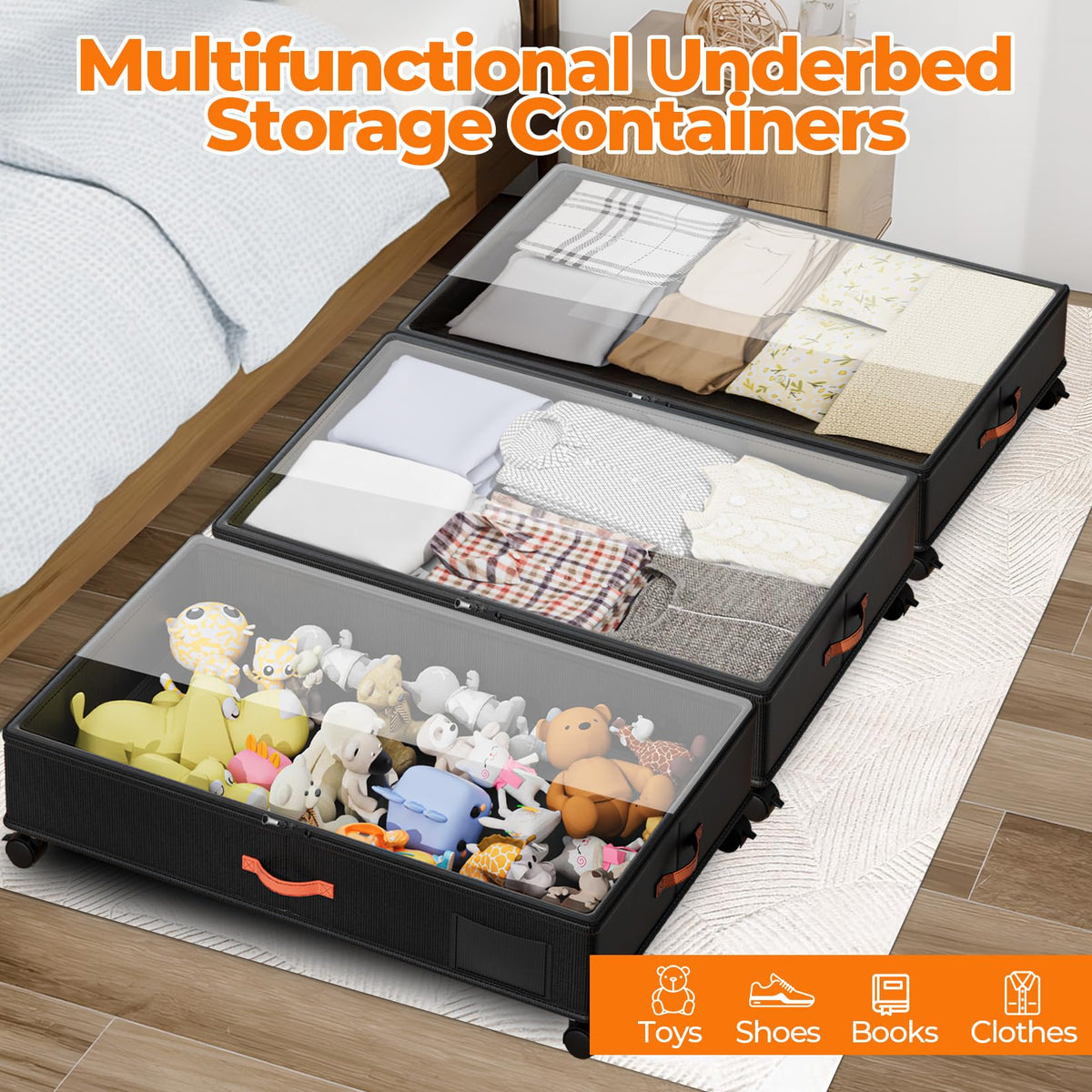 Under Bed Storage Containers with Wheels, Large Organizer Bins