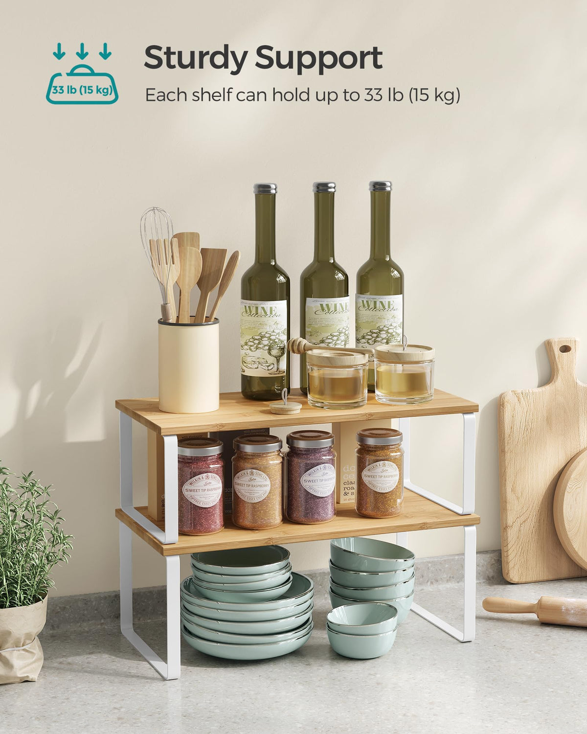 Cabinet Organizer Shelf Set, Expandable Kitchen Storage Rack