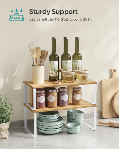 Cabinet Organizer Shelf Set, Expandable Kitchen Storage Rack