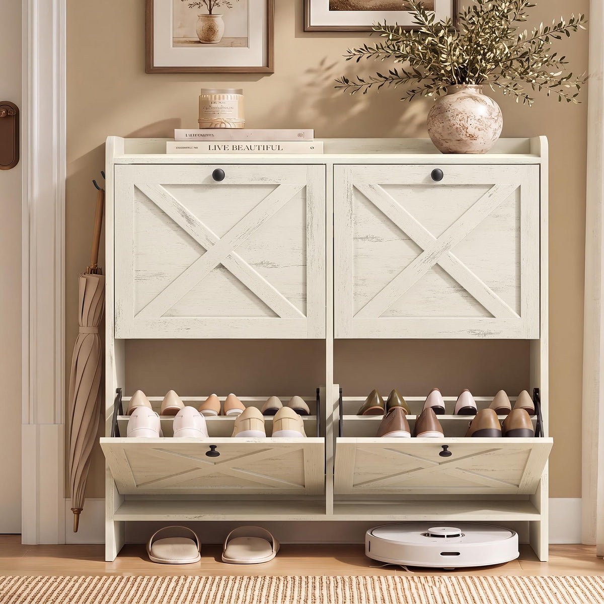 Shoe Storage Cabinet with Flip Drawers, Entryway Organizer