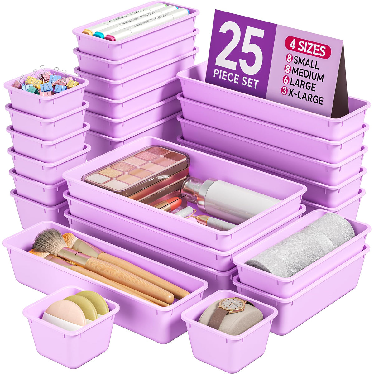 KEMETHY 25 PCS Plastic Drawer Organizers Set
