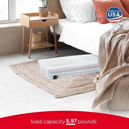 68 Qt Under Bed Storage Box with Wheels, Rolling Organizer