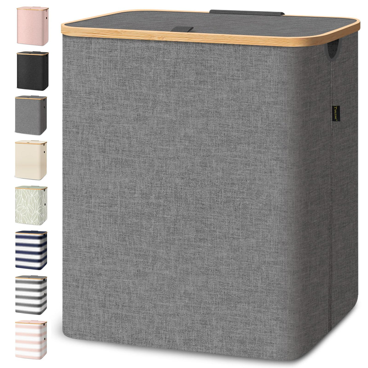 Laundry Hamper with Lid and Bamboo Handles, Tall Storage Basket
