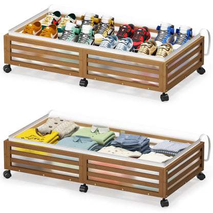 Under Bed Storage Bins with Wheels, Bamboo Shoe Organizer