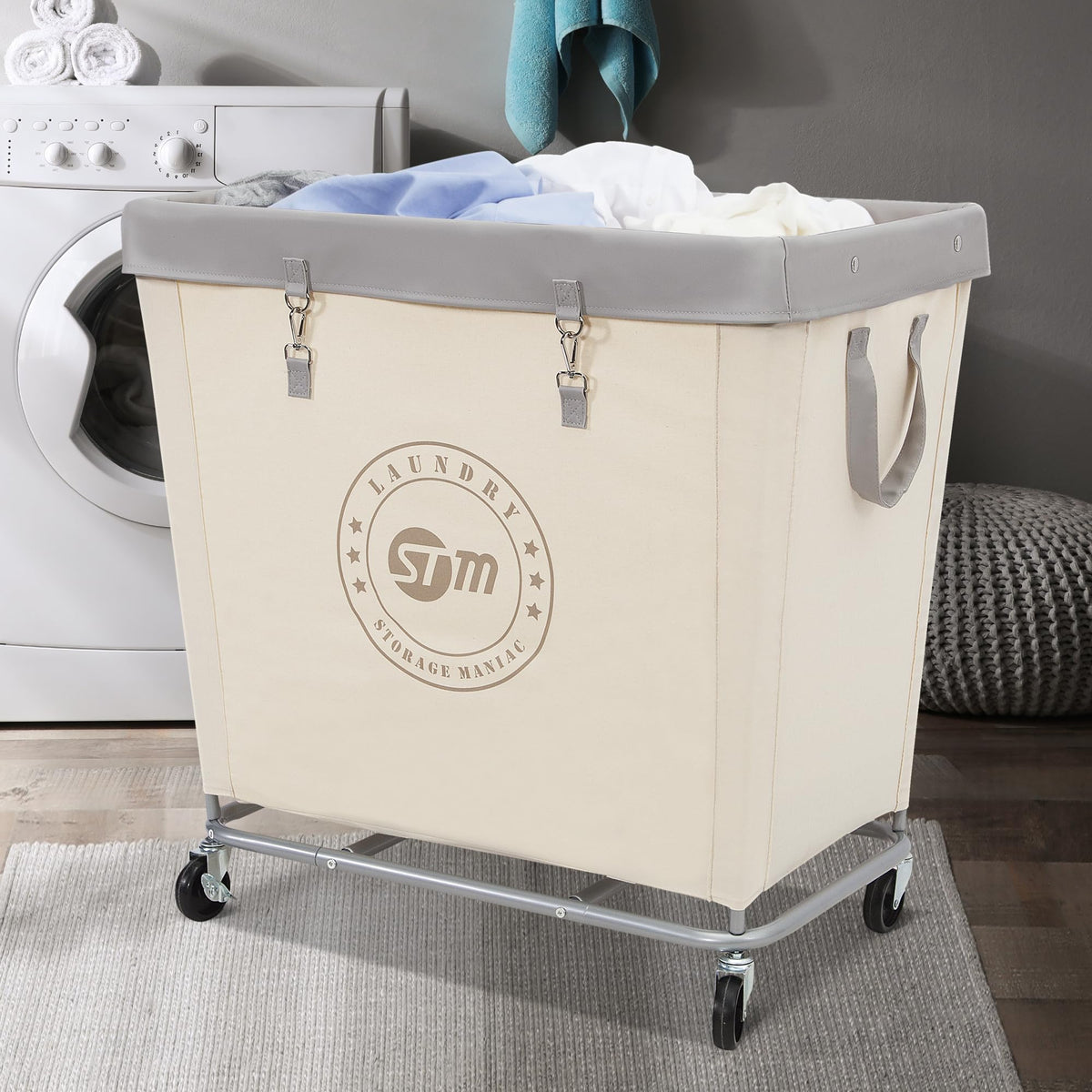 Industrial Laundry Hamper Cart with Wheels, Steel Frame