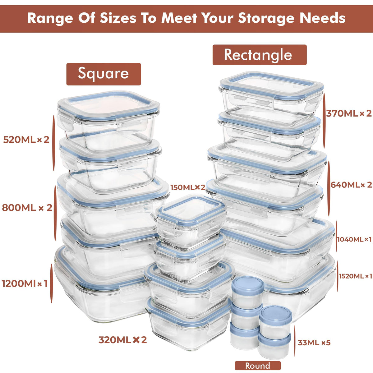 Glass Food Storage Container Set with Lids, Meal Prep Boxes