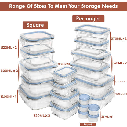 Glass Food Storage Container Set with Lids, Meal Prep Boxes