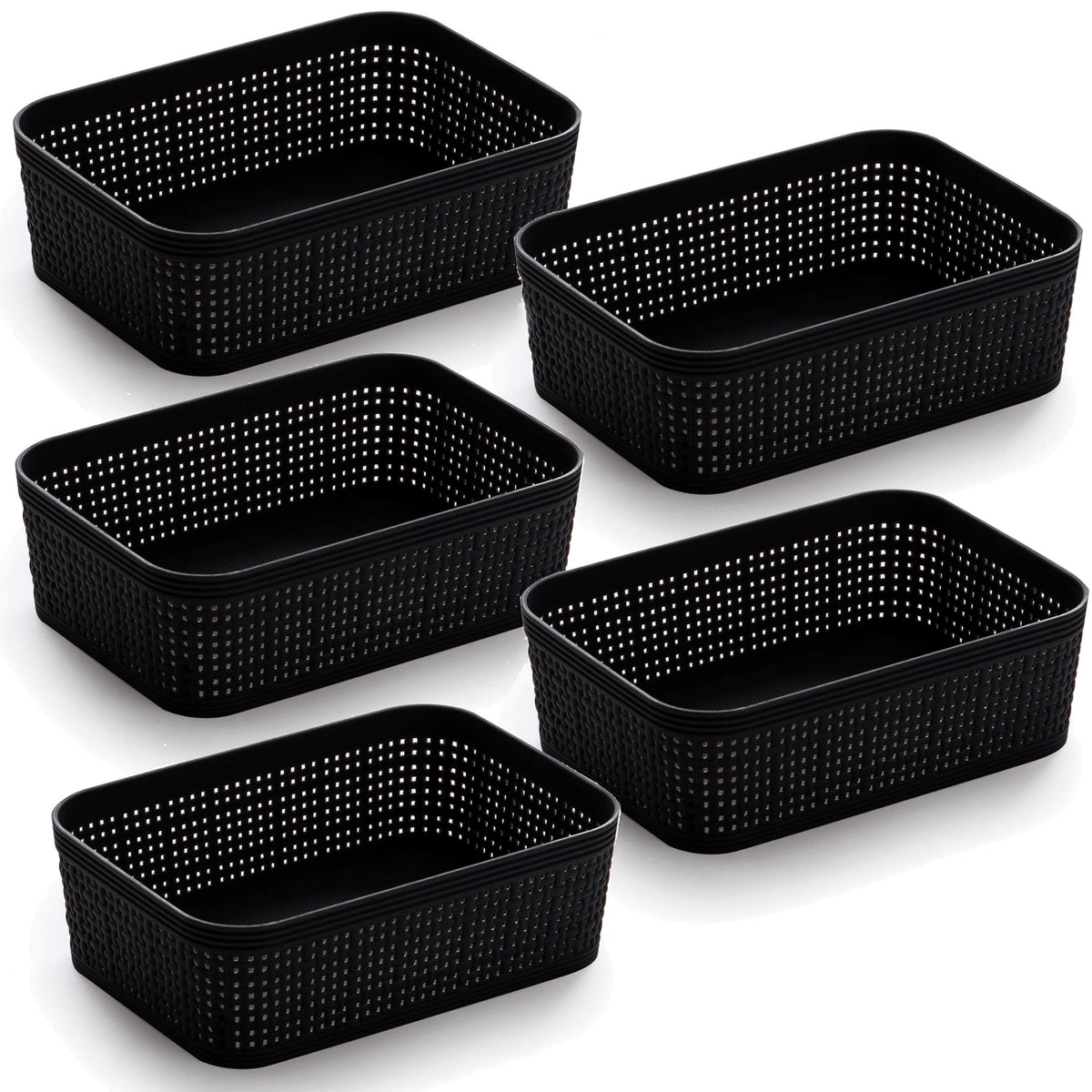 Woven Plastic Storage Basket, Stylish Home Organizer Bin
