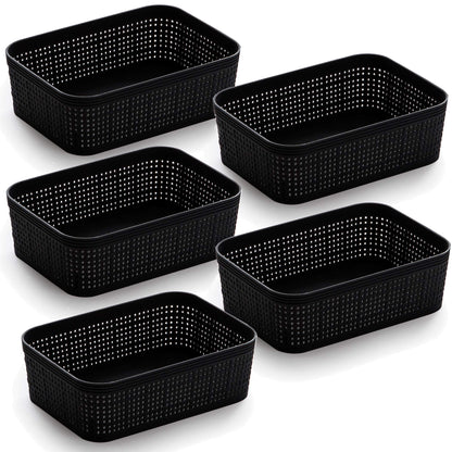 Woven Plastic Storage Basket, Stylish Home Organizer Bin