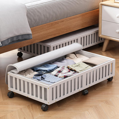 Bamboo Under Bed Storage with Wheels, Rolling Organizer