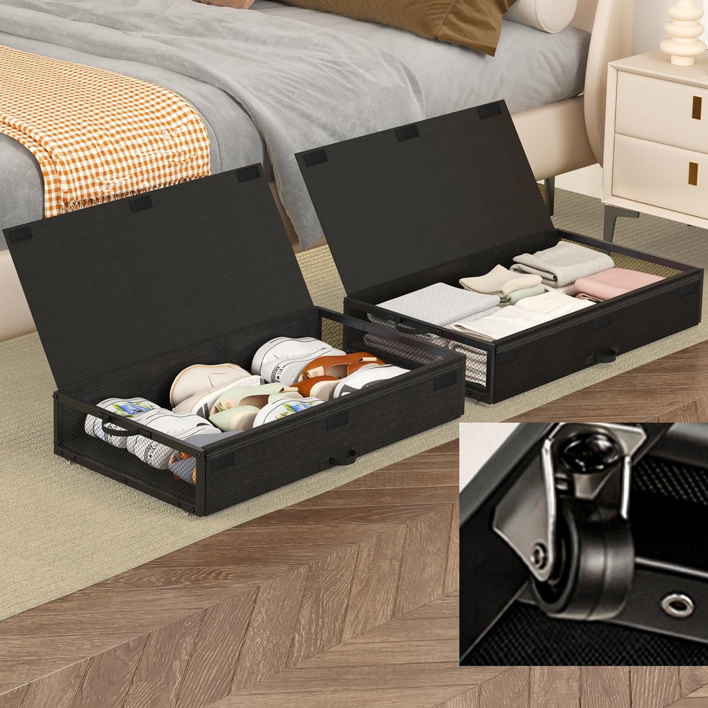 Under Bed Storage Containers with Wheels, Rolling Storage Drawers