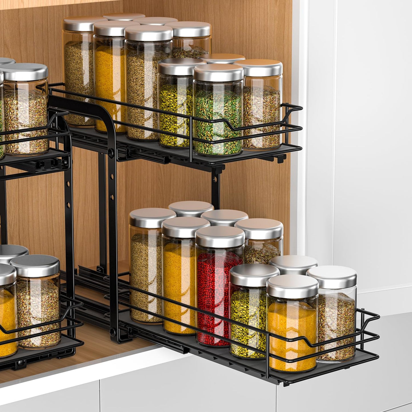 Pull Out Spice Rack Organizer, Adjustable Cabinet Storage Shelf