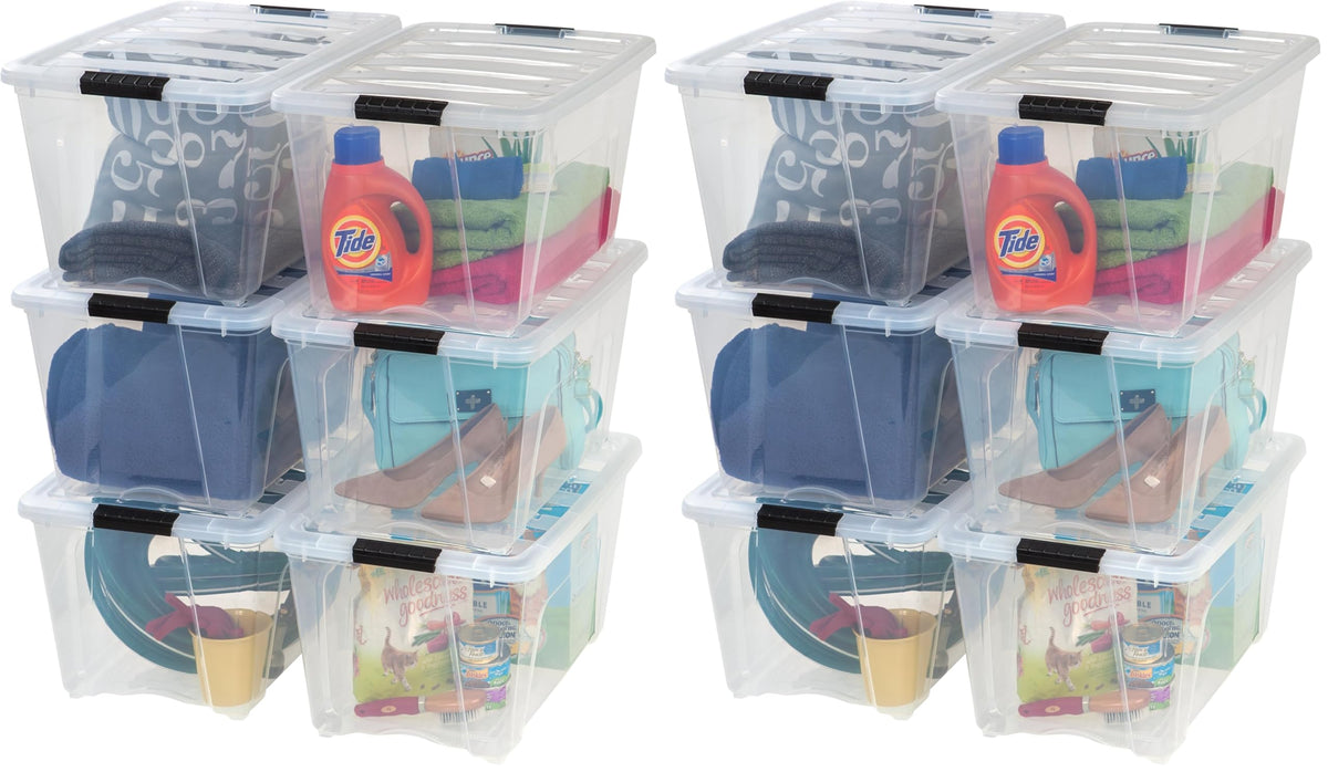 Stackable Storage Bins with Lids, Plastic Organizer Containers