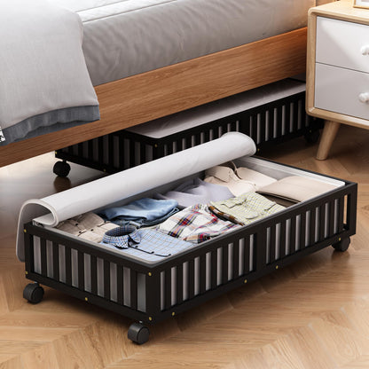 Bamboo Under Bed Storage with Wheels, Rolling Organizer