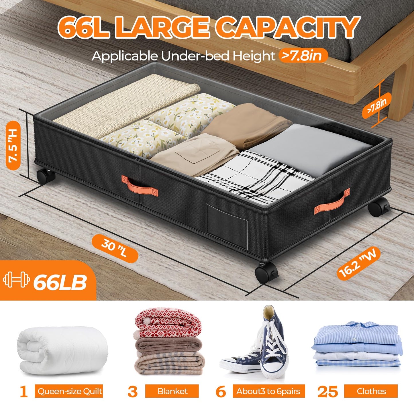 Under Bed Storage Containers with Wheels, Large Organizer Bins