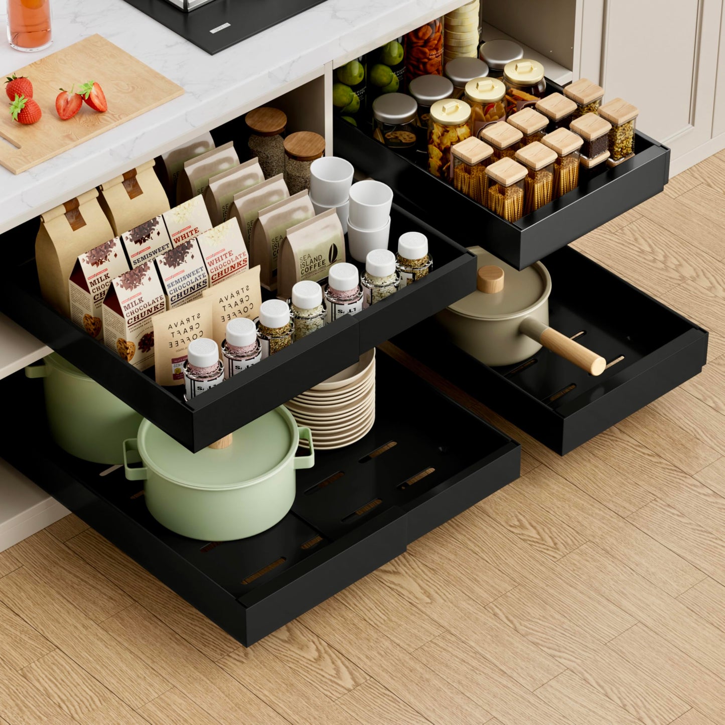 Expandable Pull Out Cabinet Organizer, Sliding Storage Drawer