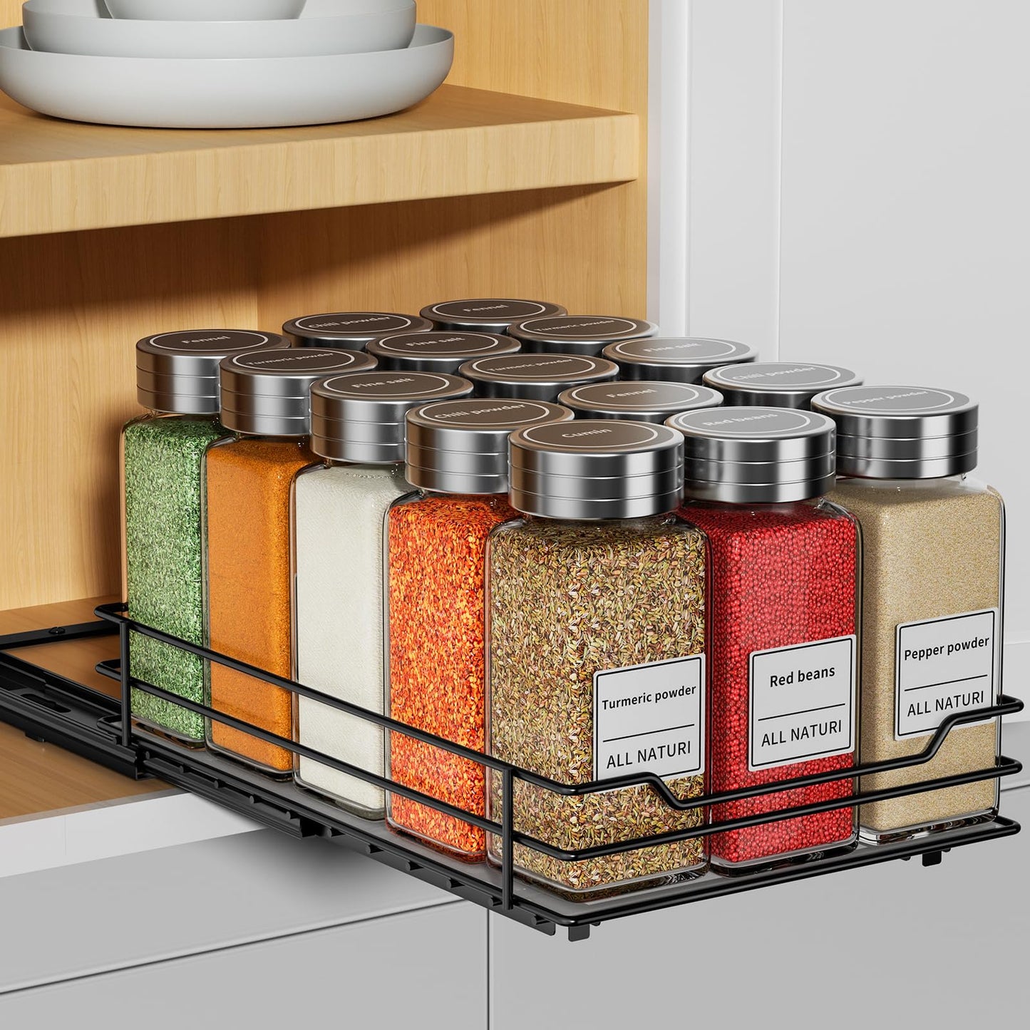 Pull Out Spice Rack Organizer, Adjustable Cabinet Storage Shelf