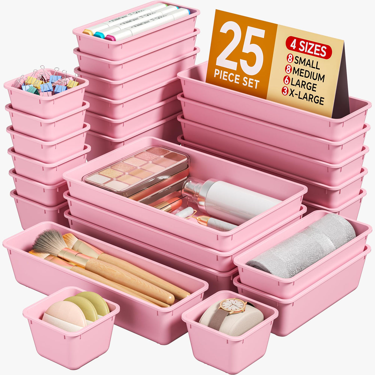 KEMETHY 25 PCS Plastic Drawer Organizers Set