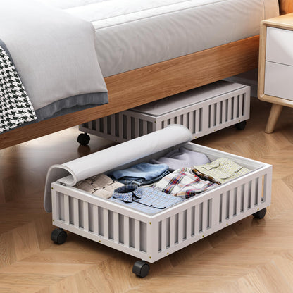 Bamboo Under Bed Storage with Wheels, Rolling Organizer
