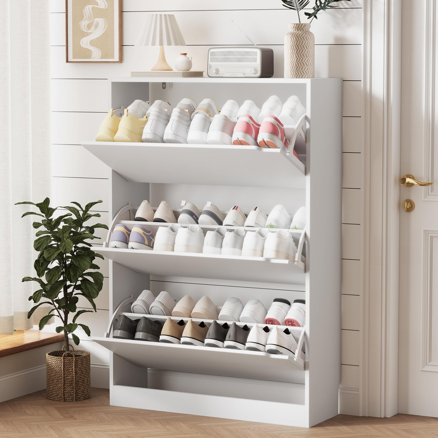 Shoe Storage Cabinet with Drawers, Entryway Organizer