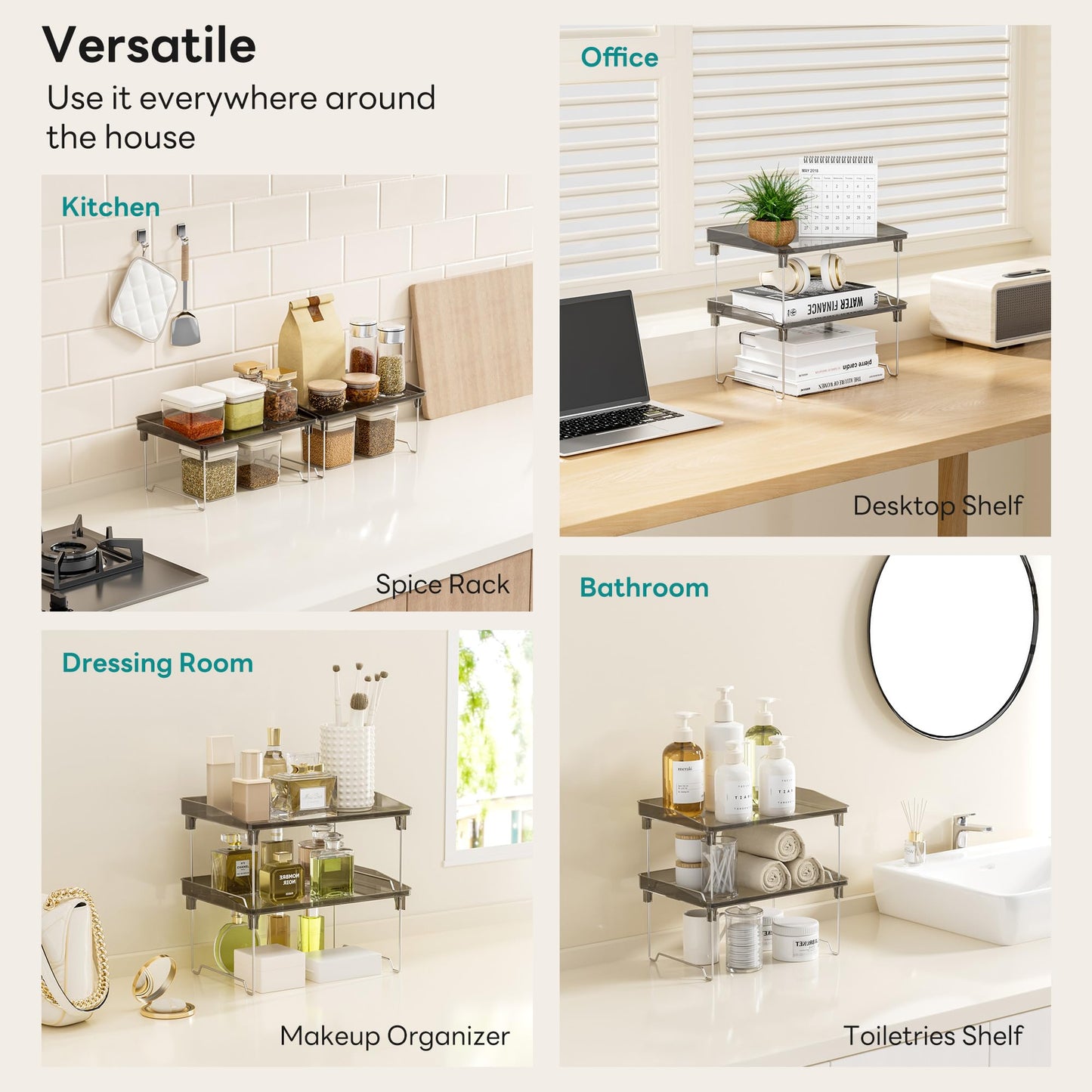 STARLATTA Acrylic Cabinet Organizer Shelf, Stackable Kitchen Counter Shelves,Spice Rack,Countertop Organizers,Clear Plastic Storage Organization for Makeup，Bathroom,Cupboard,Desk,Pantry