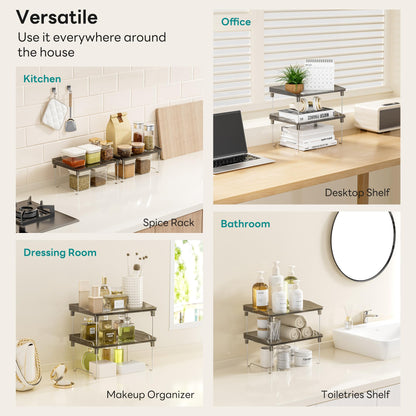 STARLATTA Acrylic Cabinet Organizer Shelf, Stackable Kitchen Counter Shelves,Spice Rack,Countertop Organizers,Clear Plastic Storage Organization for Makeup，Bathroom,Cupboard,Desk,Pantry