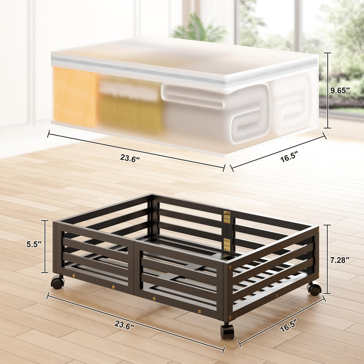 Under Bed Storage Bins with Wheels, Bamboo Shoe Organizer
