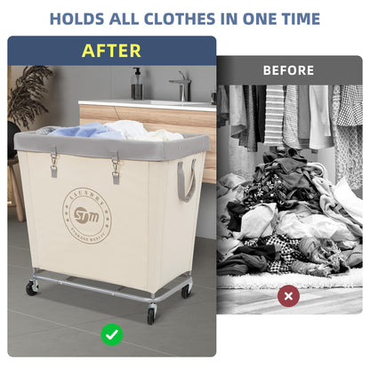 Industrial Laundry Hamper Cart with Wheels, Steel Frame