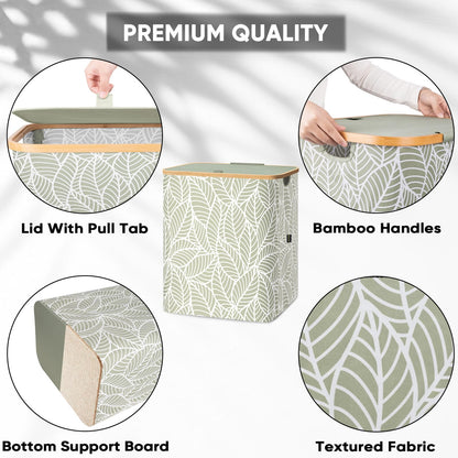 Laundry Hamper with Lid and Bamboo Handles, Tall Storage Basket