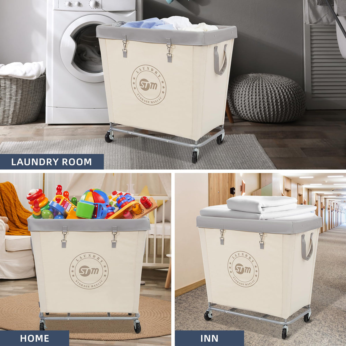 Industrial Laundry Hamper Cart with Wheels, Steel Frame