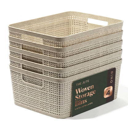 Woven Plastic Storage Basket, Stylish Home Organizer Bin