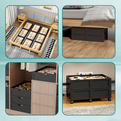 Wood Under Bed Storage Containers with Wheels, Rolling Shoe Organizer