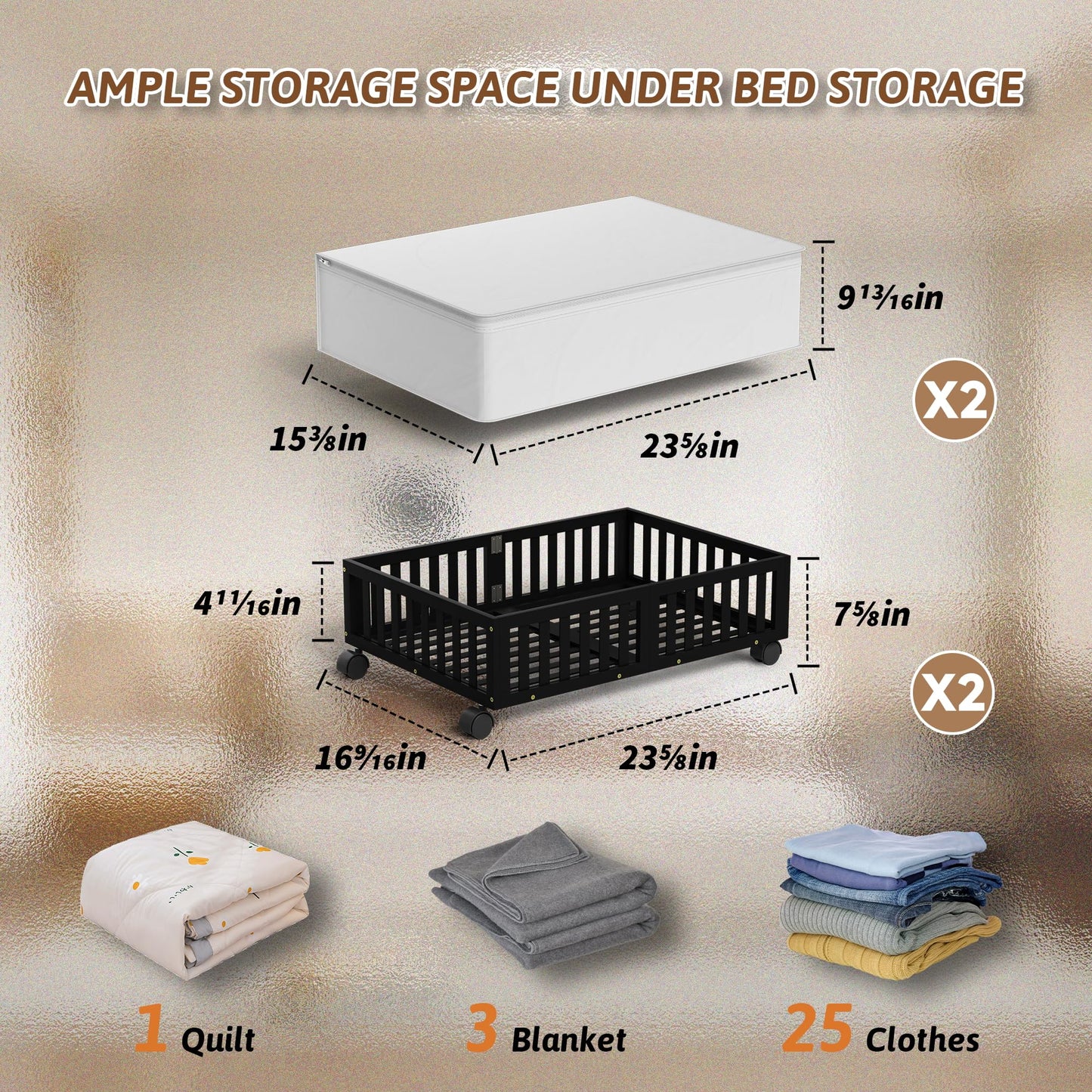 Bamboo Under Bed Storage with Wheels, Rolling Organizer