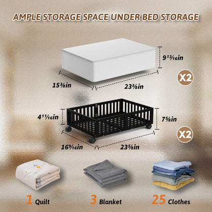 Bamboo Under Bed Storage with Wheels, Rolling Organizer