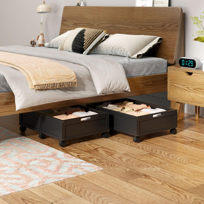 Wood Under Bed Storage Containers with Wheels, Rolling Shoe Organizer